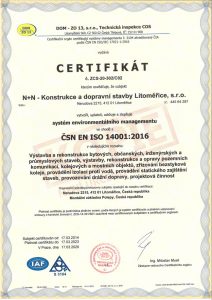 Certifikát dle ČSN EN ISO 14001