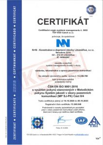 Certifikát v oboru výstavba, rekonstrukce a opravy pozemních komunikací a