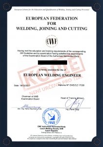Certifikát evropského svařovacího inženýra